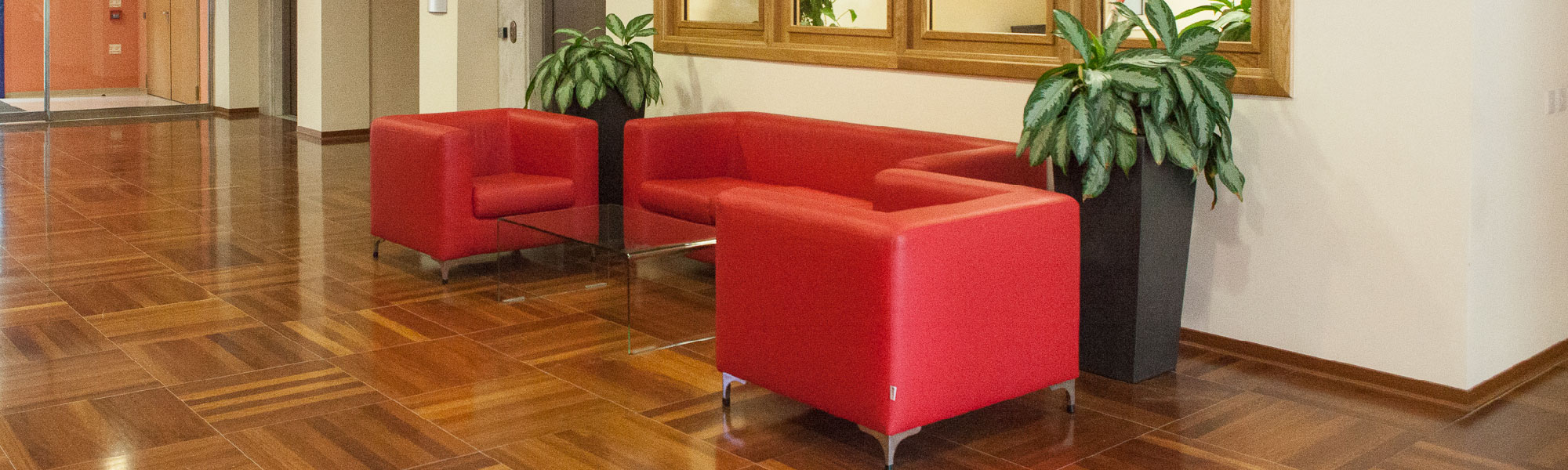 IT Services Reception showing the red sofas