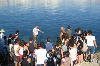 Students during a fieldwork near the sea